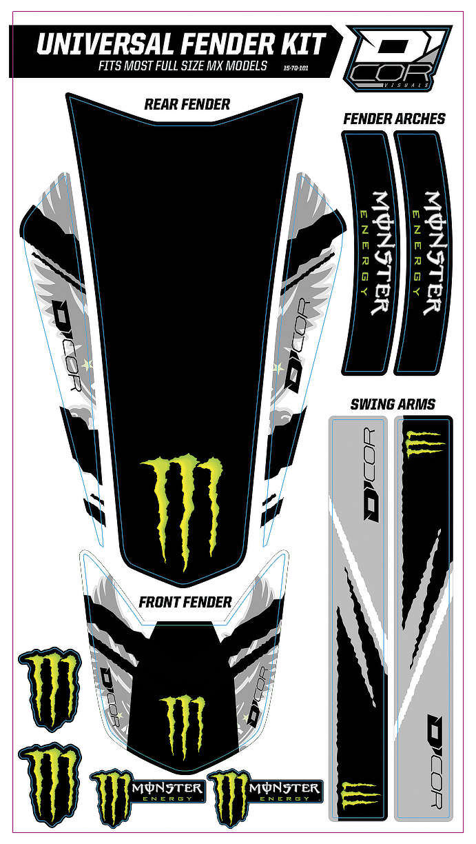 Universal Fender Trim Decals - Monster - White