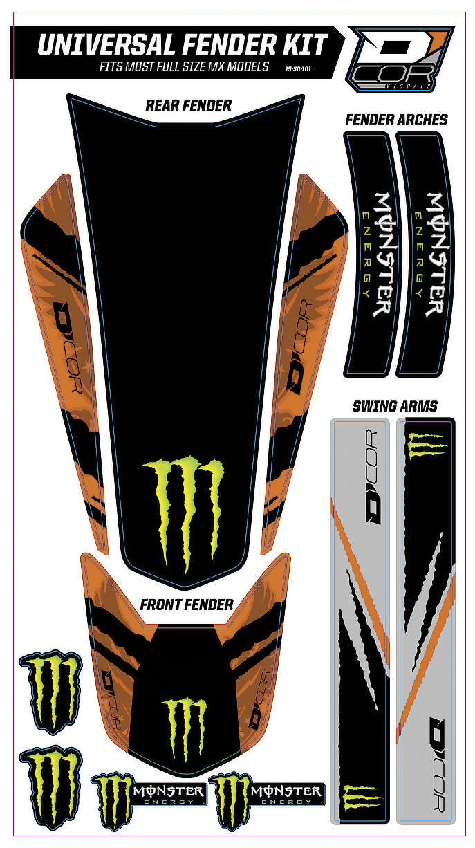 Universal Fender Trim Decals - Monster - Orange