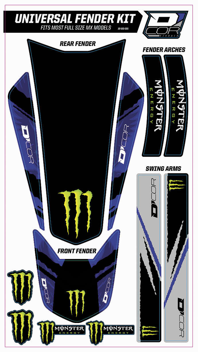 Universal Fender Trim Decals - Monster - Blue