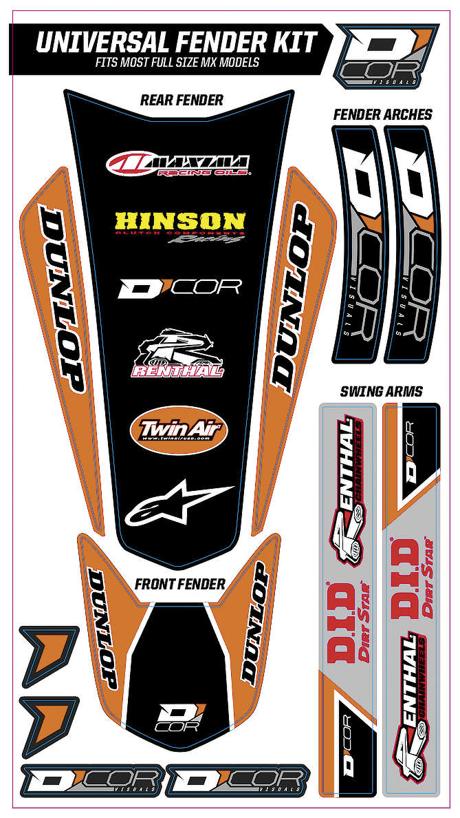 Universal Fender Trim Decals - Full Style - Orange