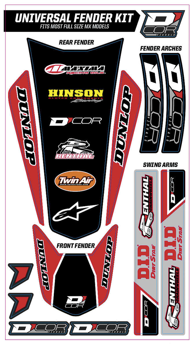 Universal Fender Trim Decals - Full Size - Red