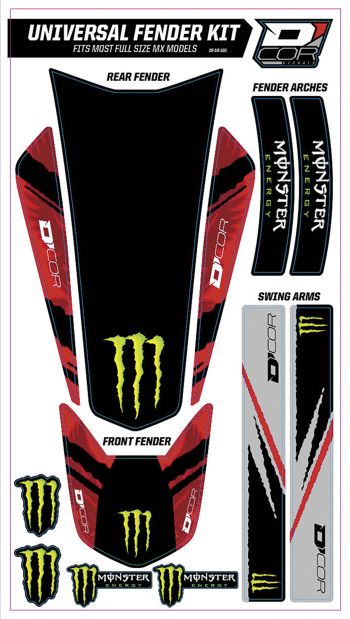 Universal Fender Trim Decals -  Monster - Red