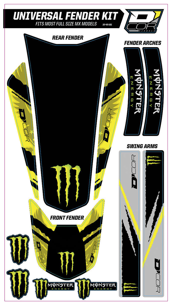 Universal Fender Trim Decals - Monster - Yellow