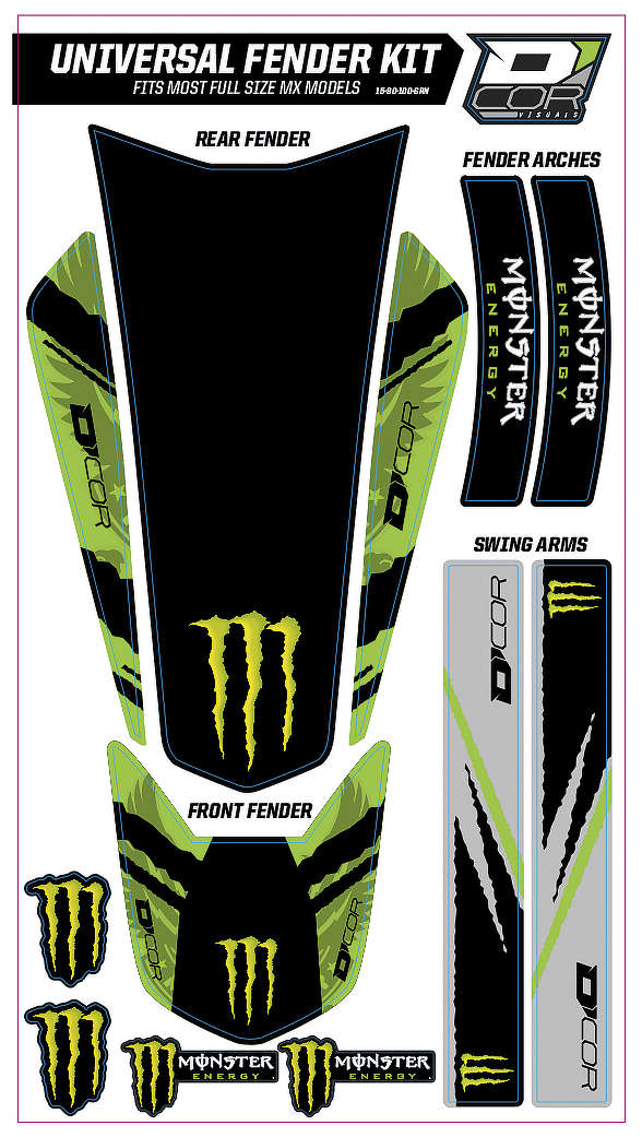 Universal Fender Trim Decals - Monster - Green