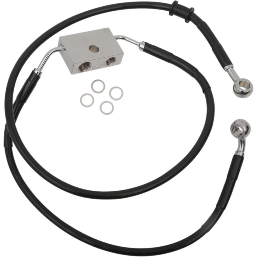 Extended Length Stainless Steel Front Brake Line Kit - +10in. - Black Vinyl