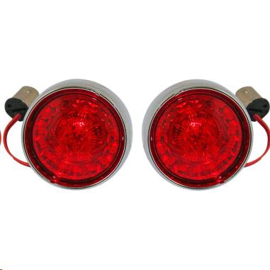 Bullet Bezel Turn Signal Inserts for Models with 1157 Contact Bases - Chrome/Red Lens