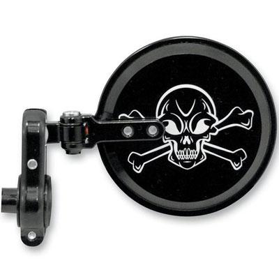 Folding Bar End Mirror - Skull - Left Side - Black