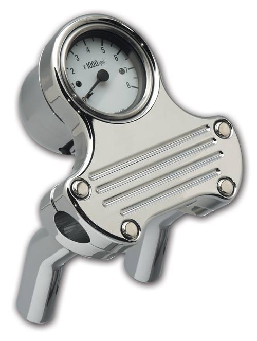 Handlebar Tach and Riser Kit - w/ White-FaceTach, Ball-Milled