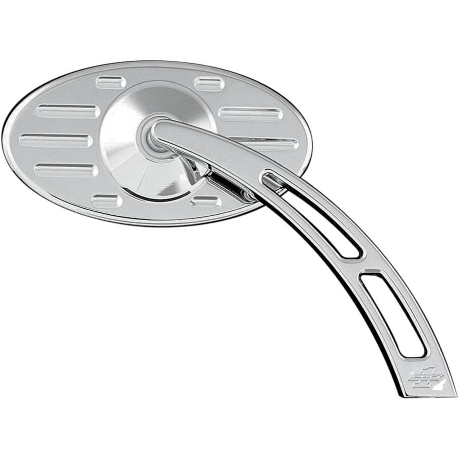 Oval Pro Street Ball-Milled Mirror with Cutout Stem - Right - Chrome