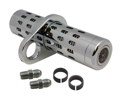 Oil Cooler Kit for 1in. to 1 1/4in. Frame Tubes with Pressure Gauge - Chrome