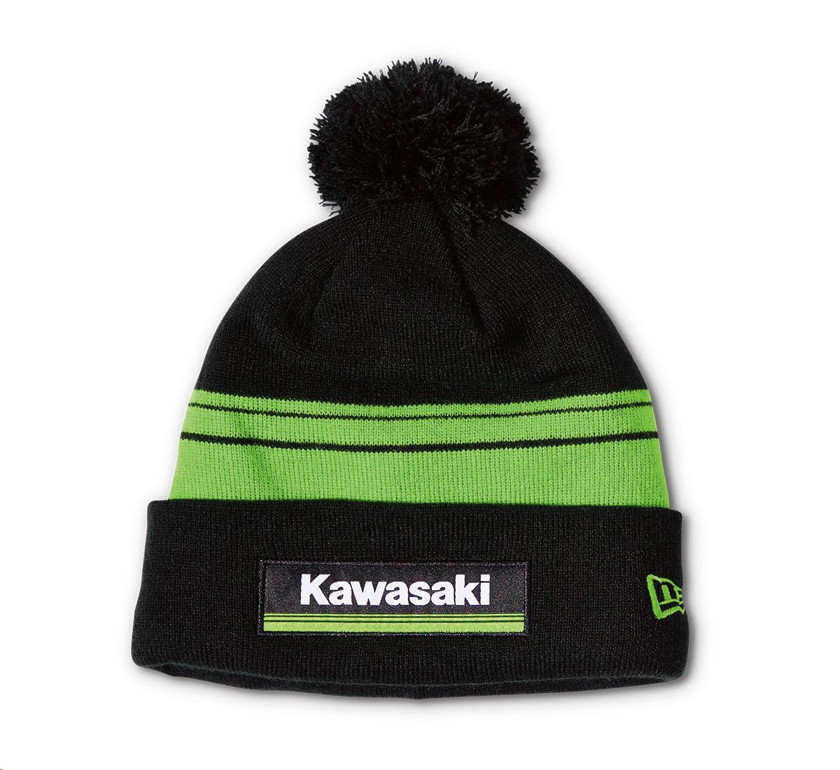 New Era Kawasaki 3 Green Lines Striped Pom Beanie