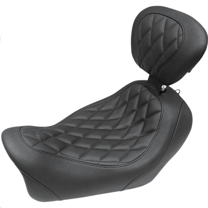 Wide Tripper Solo Seat with Driver Backrest - Diamond Stitch - Black