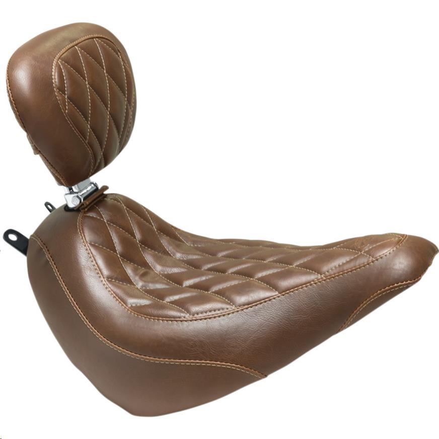 Wide Tripper Solo Seat with Dirver Backrest - Diamond Stitch - Brown