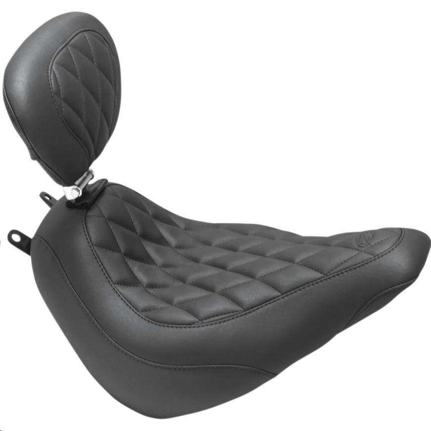 Wide Tripper Solo Seat with Driver Backrest - Diamond Stitch - Black