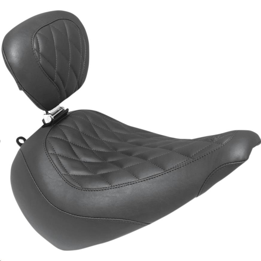 Wide Tripper Solo Seat with Driver Backrest - Diamond Stitch - Black