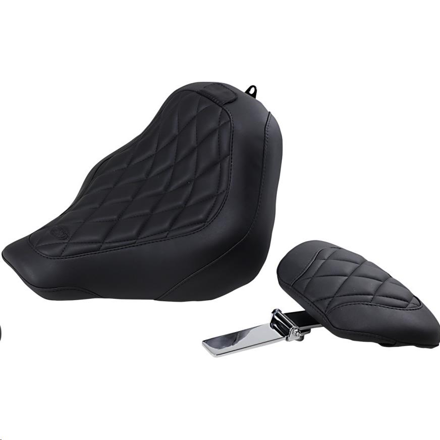 Wide Tripper Solo Seat with Driver Backrest - Diamond Stitch - Black