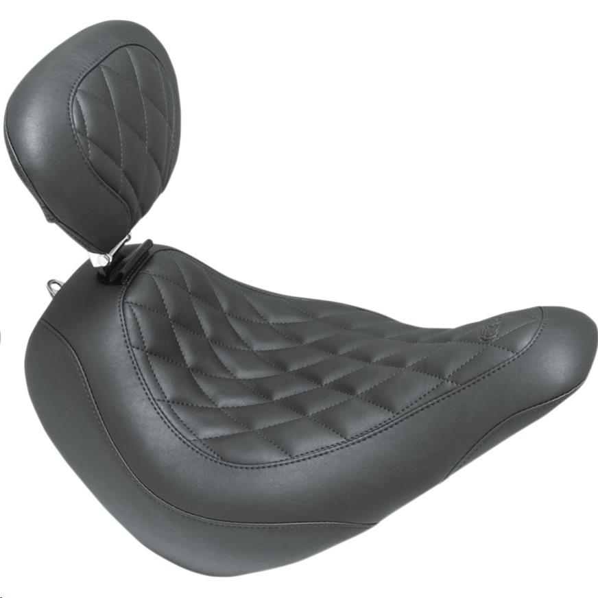 Wide Tripper Solo Seat with Driver Backrest - Diamond Stitch - Black