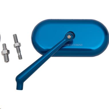 Forged Oval Short Stem Billet Mirror - Left - Blue Anodized