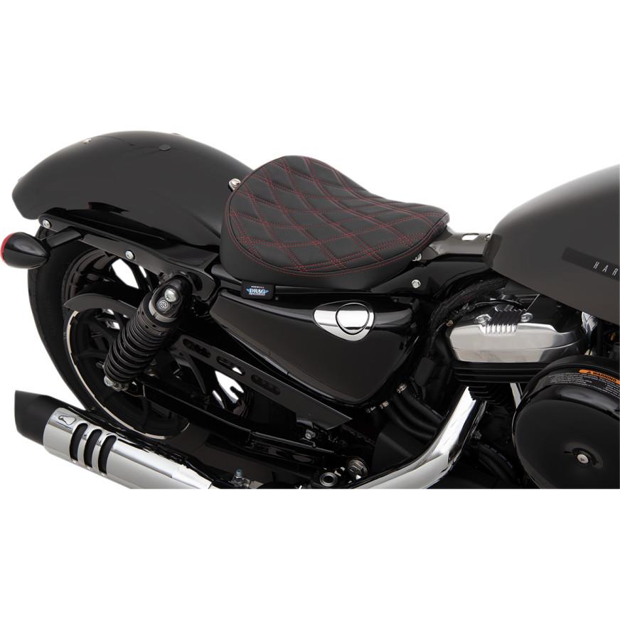 Bobber-Style Solo Seat - Double Diamond - Red Thread