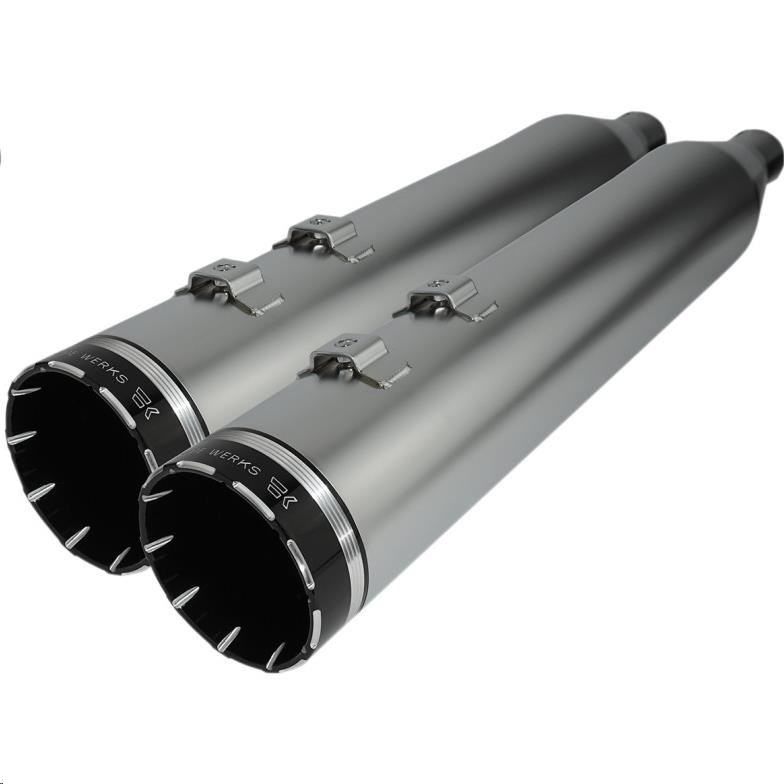 4.50in. HP-Plus Slip-On Muffler - Satin Chrome with Black Tracer Tip Billet End Caps
