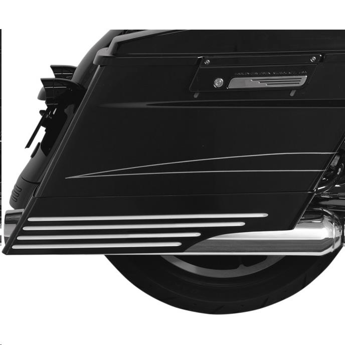 Billet Saddlebag Extensions without Cutouts for Dual Exhaust - Black with Machined Grooves