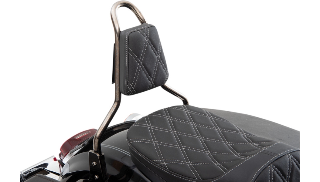 Tapered Backrest Pads For Round Sissy Bars - Double Diamond - Silver Stitch