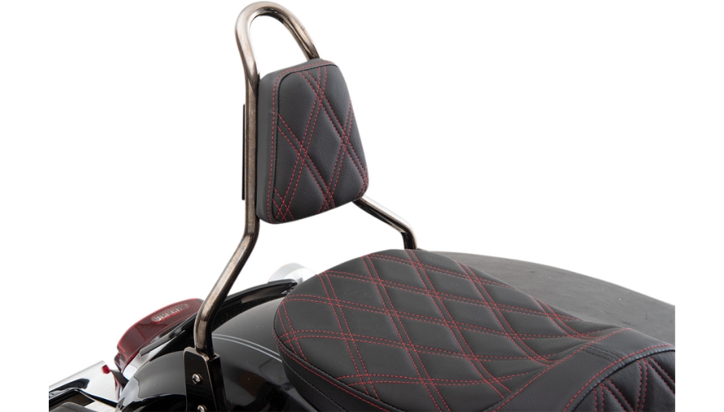 Tapered Backrest Pads For Round Sissy Bars - Double Diamond - Red Stitch