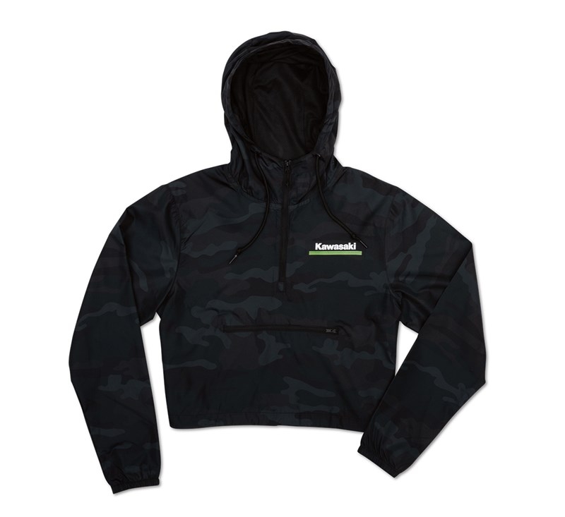 3 Green Lines Camo Half Zip Pullover Hooded Lightweight Windbreaker Womens Jacket