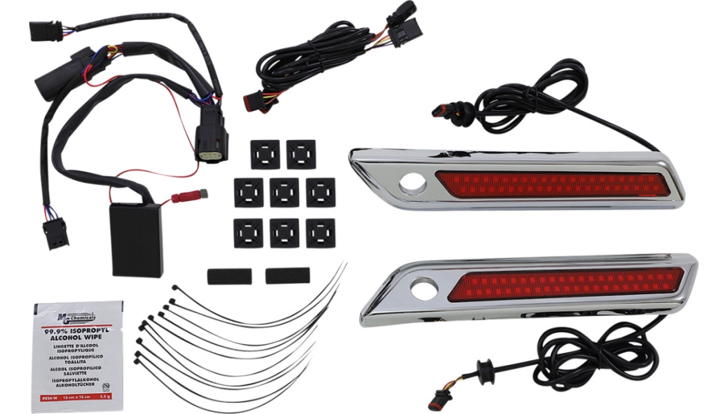Saddlebag Hinge Covers with Dual-Colored LED Light - Red/Chrome
