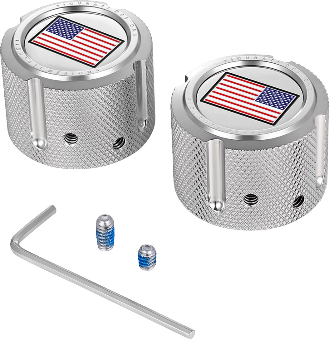 Front Axle Nut Cover - Stainless Steel with American Flag