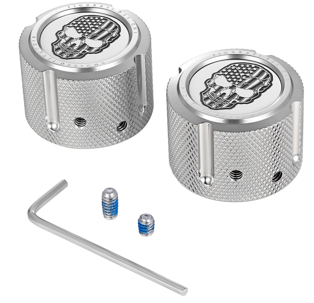 Front Axle Nut Cover - Stainless Steel with Contrast Cut Skull