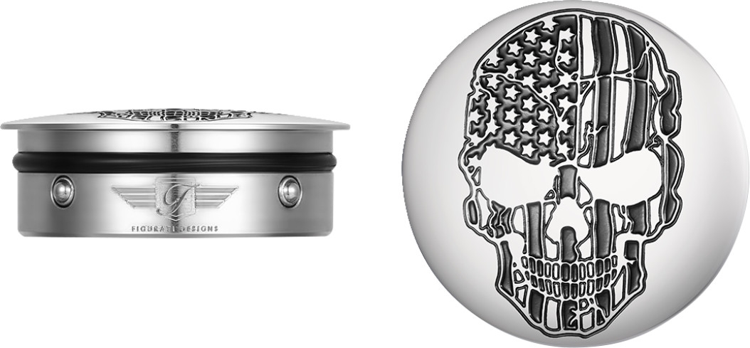 Swingarm Pivot Cover - Stainless Steel with Contrast Cut American Flag Skull