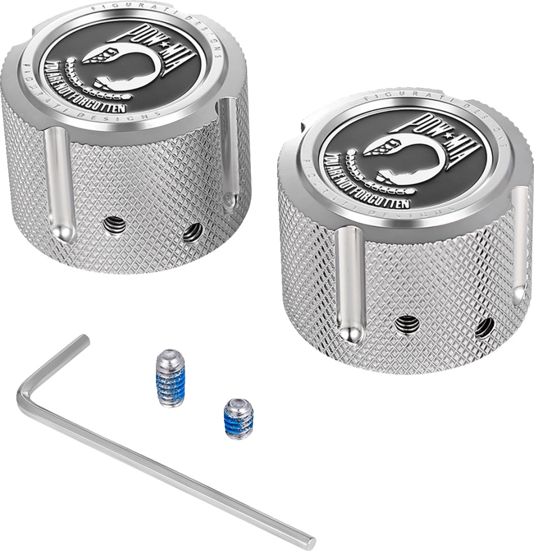 Front Axle Nut Cover - Stainless Steel with POW MIA