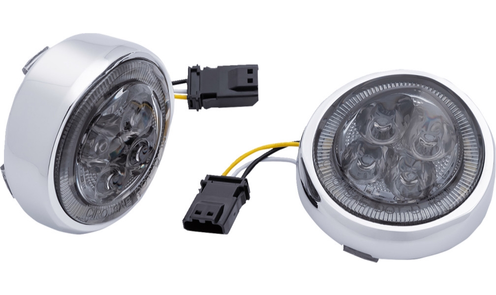 LED Fang Front Signal Light Inserts with Bezel - Chrome/Smoke Lens
