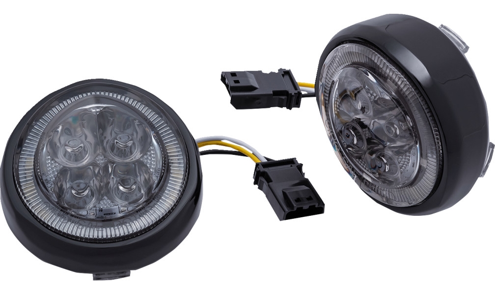 LED Fang Front Signal Light Inserts with Bezel - Black/Smoke Lens