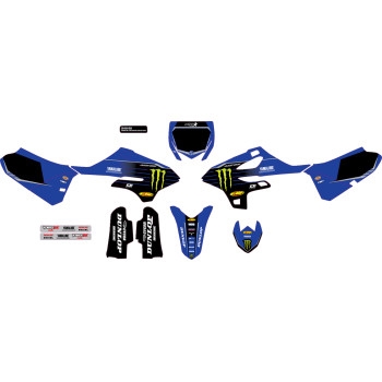 Blue Monster Energy Yamaha Complete Graphics Kit - Black Background