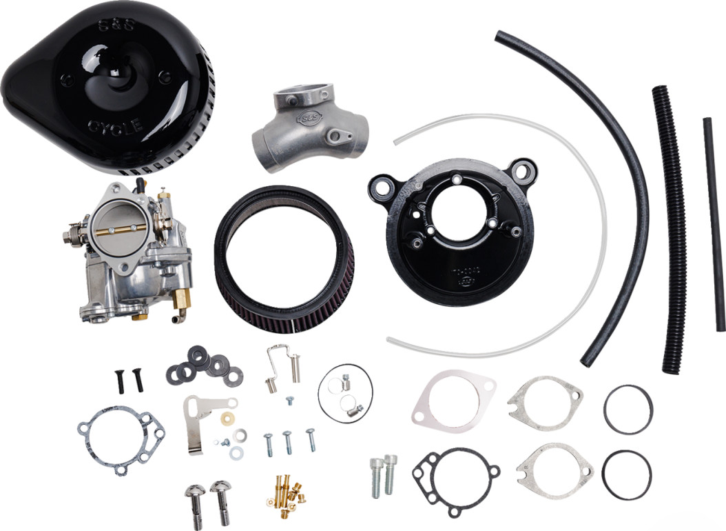 Super E Carburetor Kit w/Gloss Black Slasher Tearshop Air Cleaner Cover