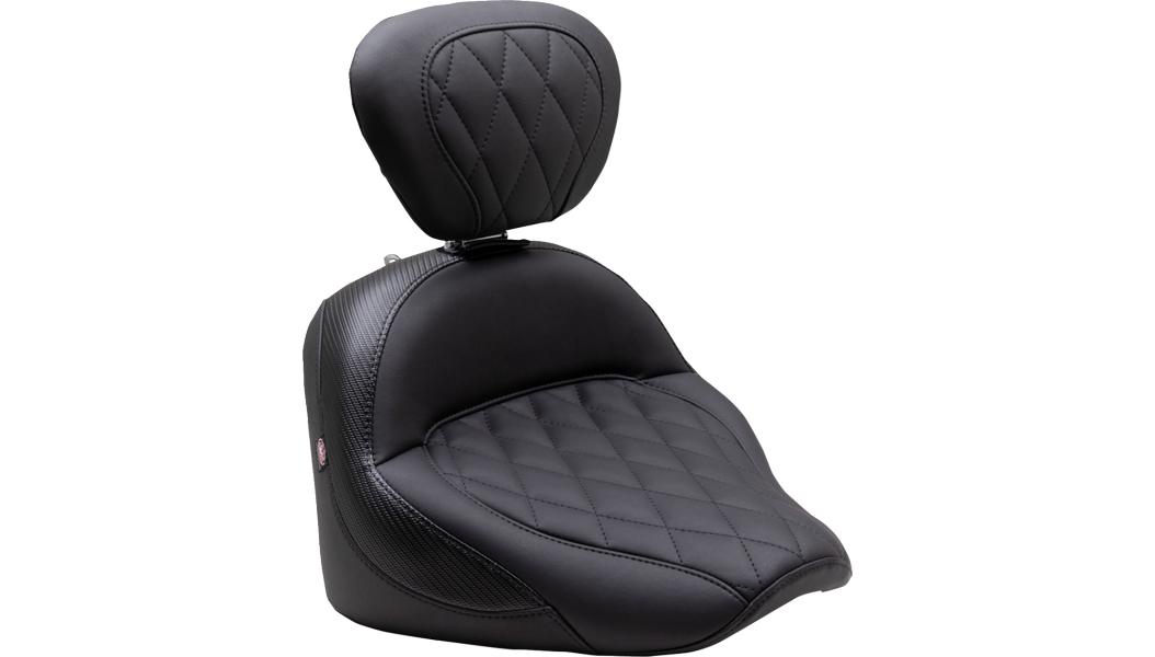 Standard Touring Solo Seat with Backrest - Diamond Stitch - Black