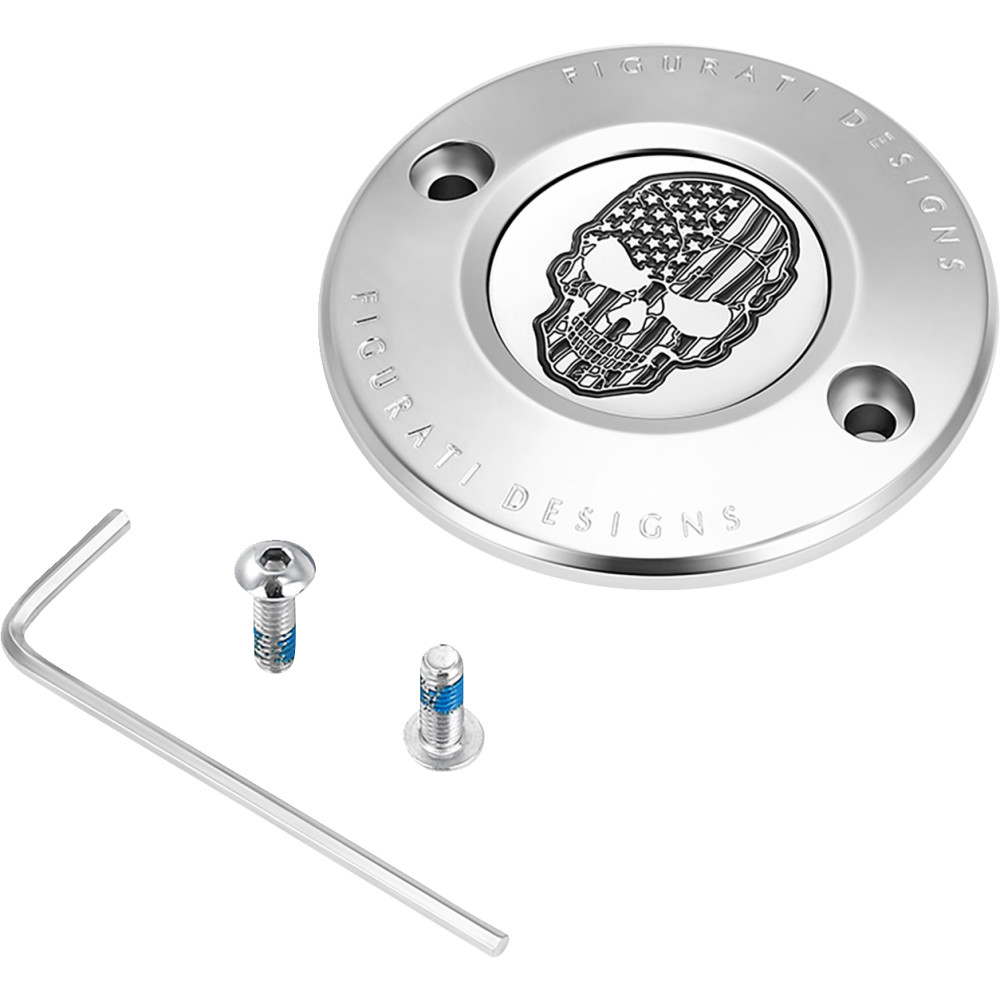 Timing Cover - Stainless Steel with Contrast Cut American Flag Skul - 2 Hole