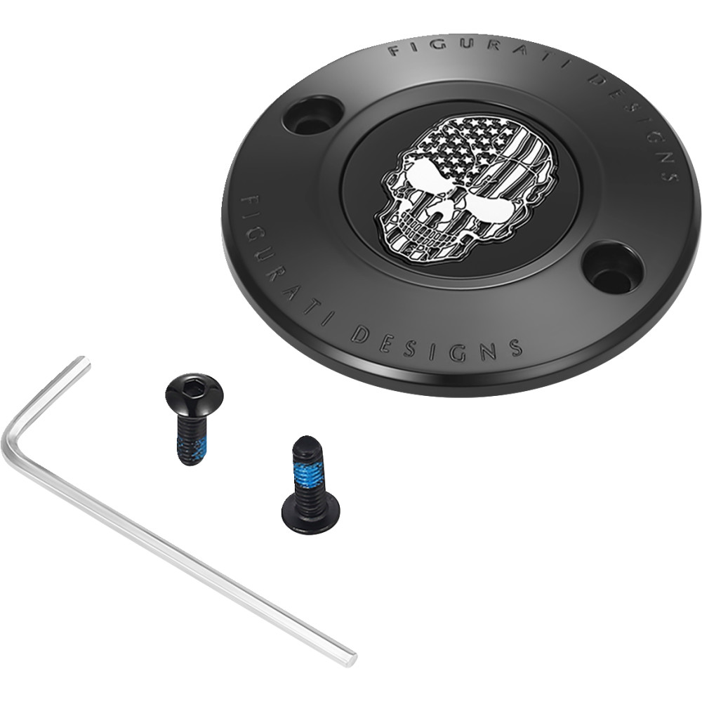 Timing Cover - Black with Contrast Cut American Flag Skul - 2 Hole