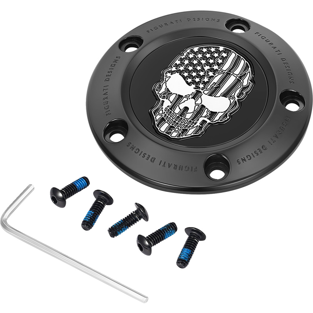 Timing Cover - Black with Contrast Cut American Flag Skul - 5 Hole