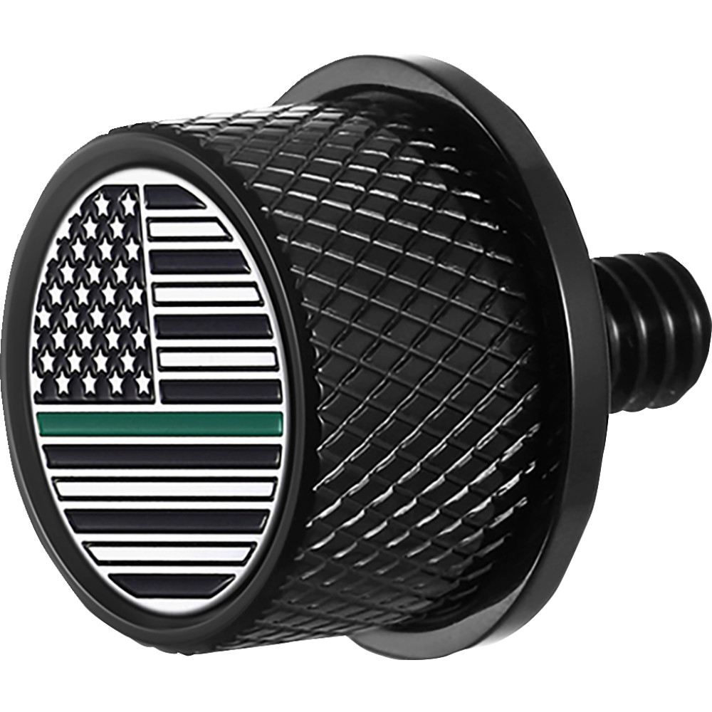 Seat Mounting Knob - Black with Green Line American Flag Skull