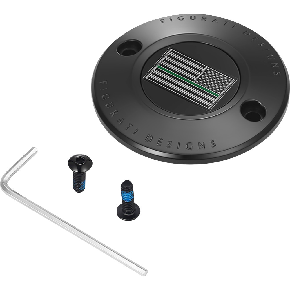 Timing Cover - Black with Green Line American Flag - 2 Hole