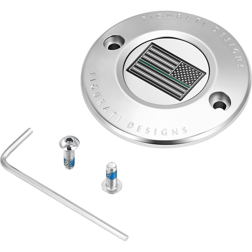 Timing Cover - Stainless Steel with Green Line American Flag - 2 Hole