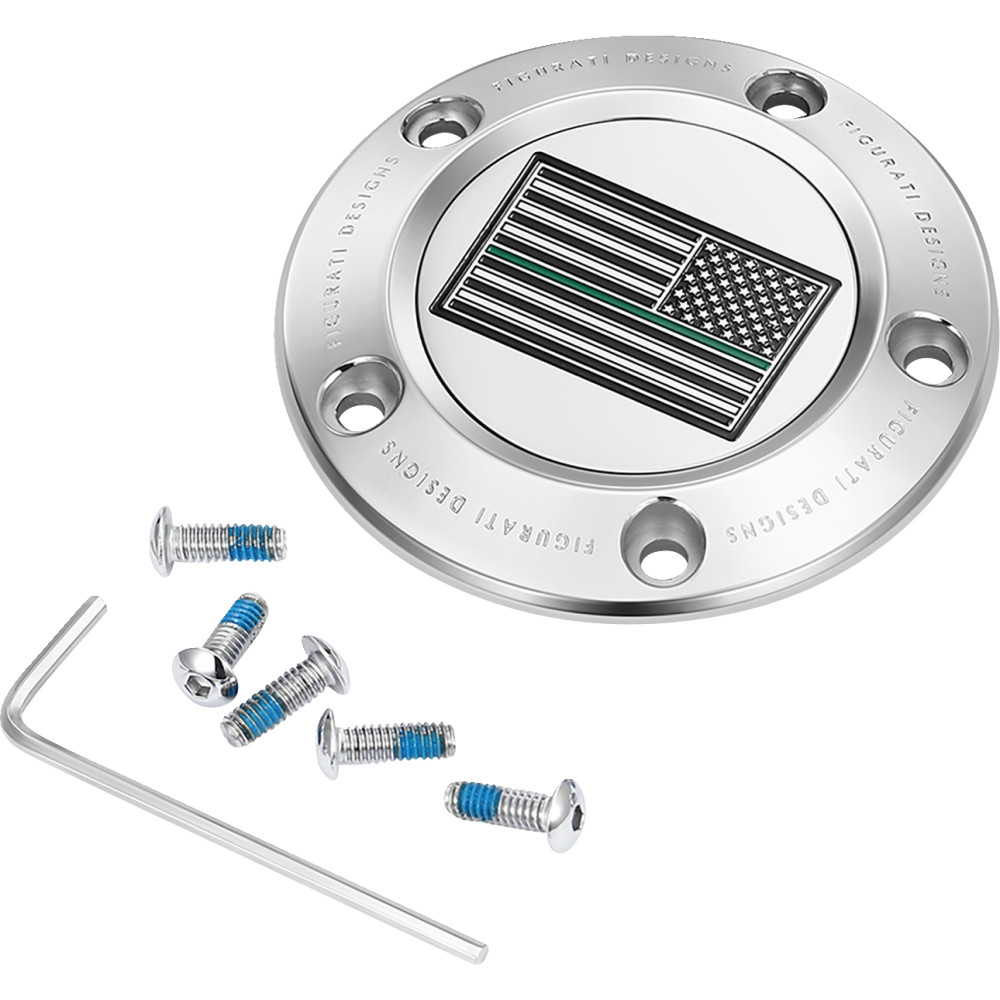 Timing Cover - Stainless Steel with Green Line American Flag - 5 Hole
