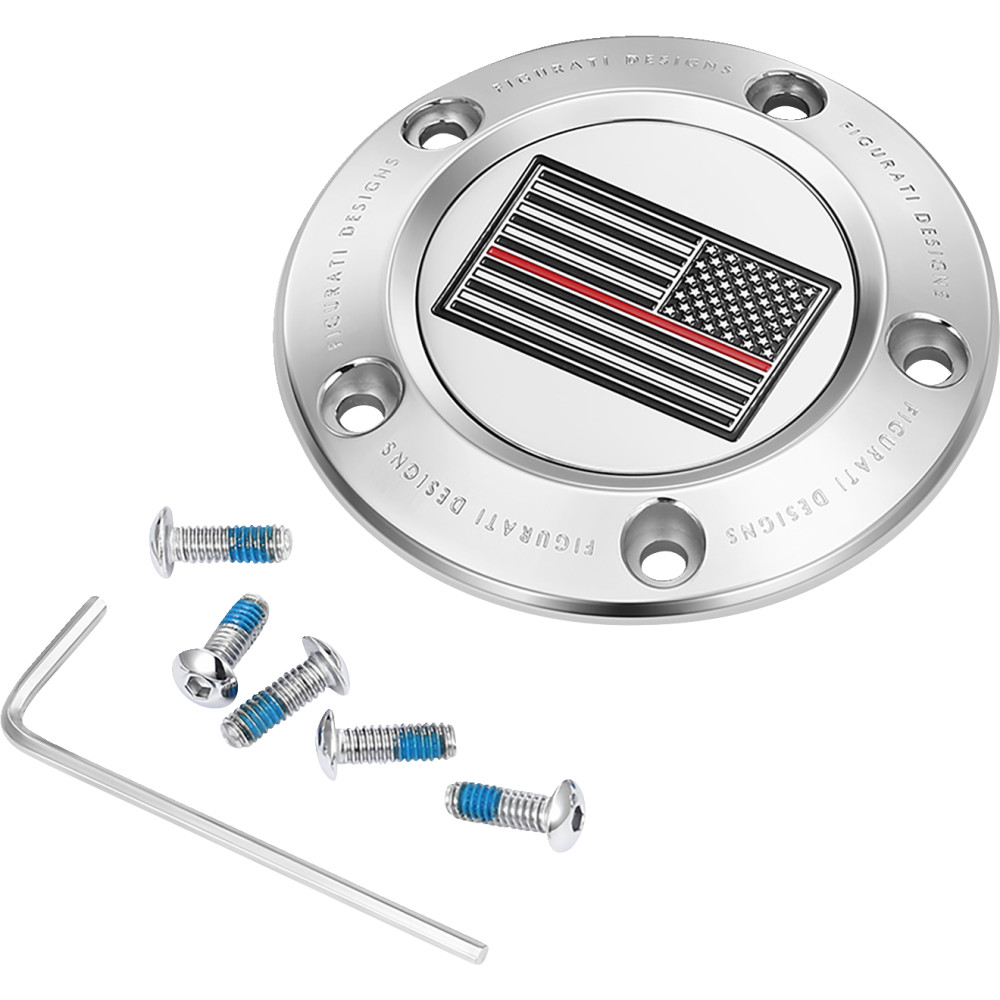Timing Cover - Stainless Steel with Red Line American Flag - 5 Hole