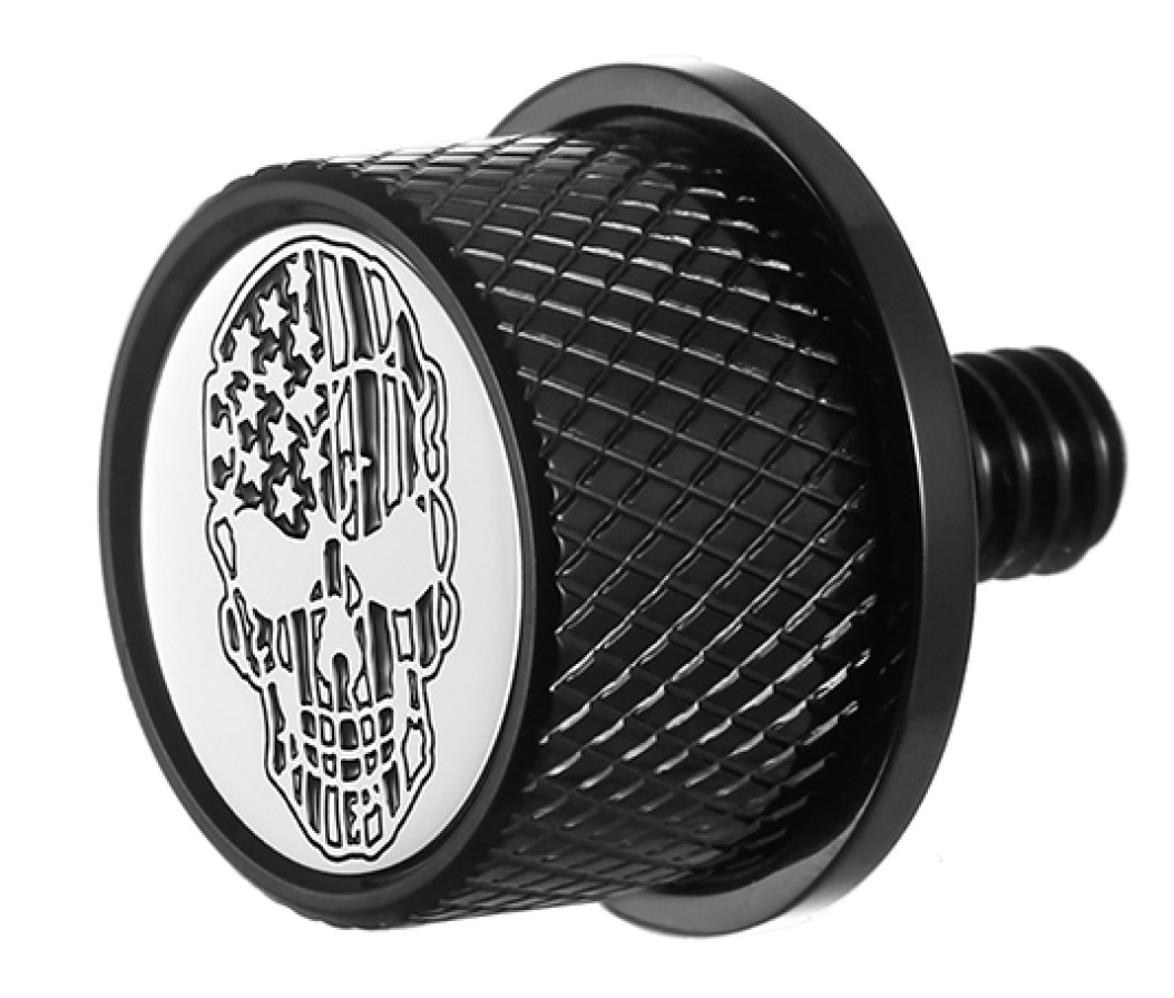 Seat Mounting Knob - Black with Contrast Cut American Flag Skull