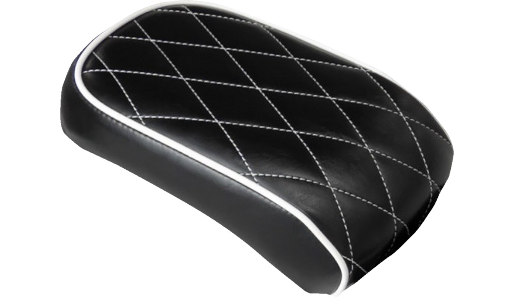 Bare Bones Diamond Pillion Pad - White Stitching and Piping