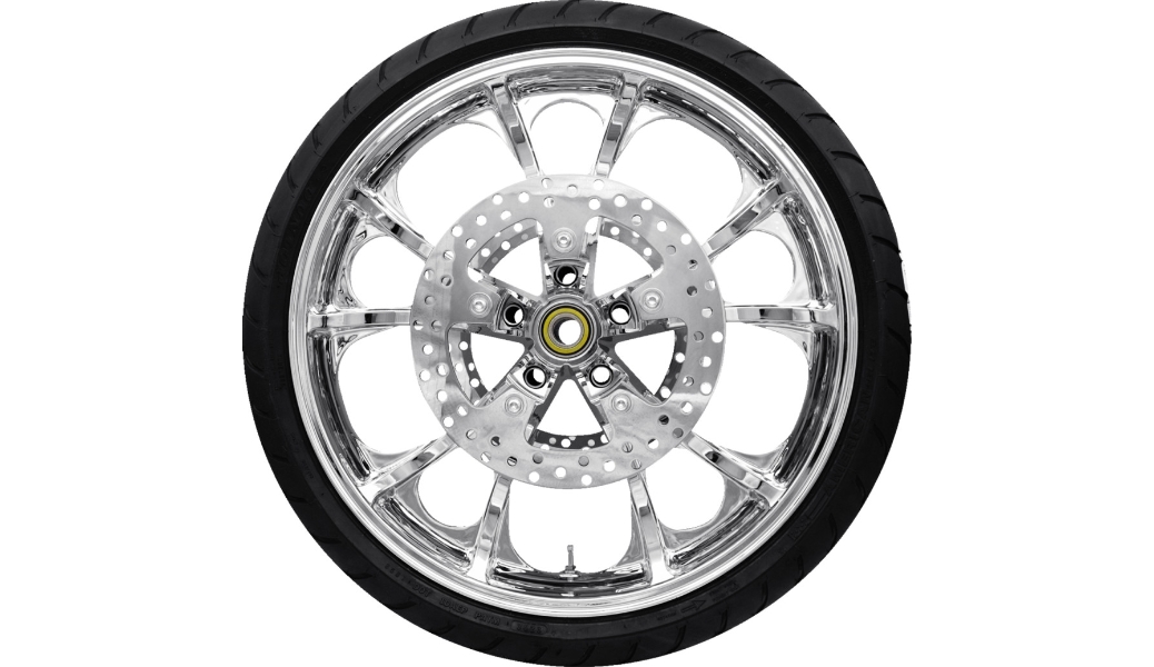 Precision Cast Largo 3D Front Wheel Dunlop Tire and Rotor - 21in. x 3.5in. - Chrome