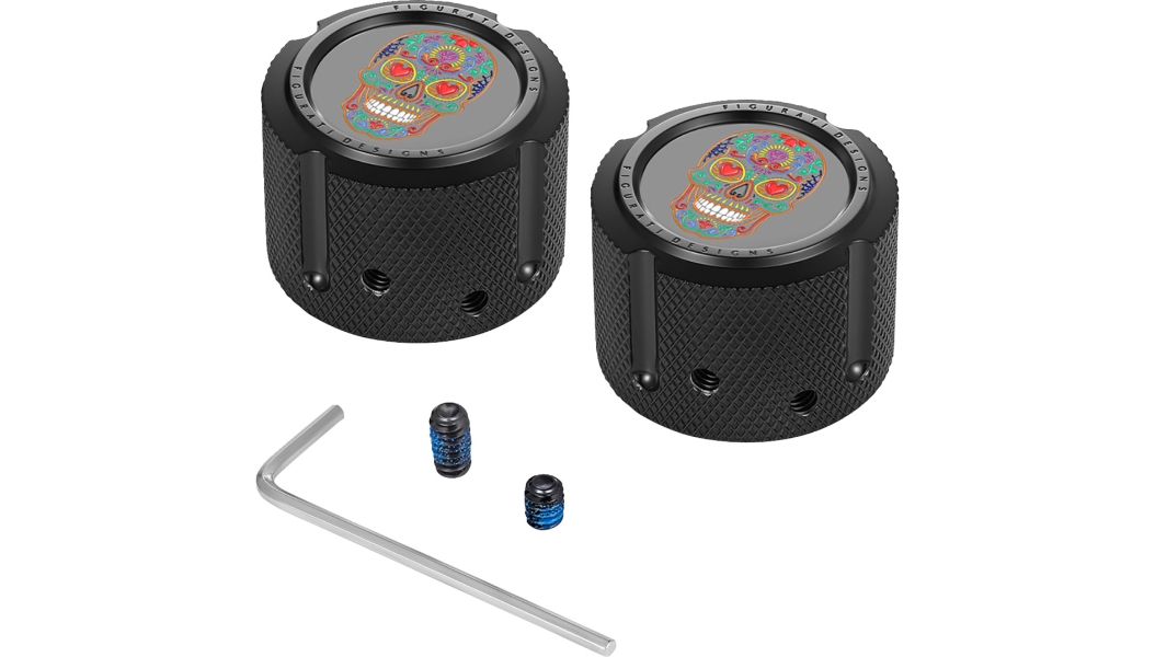 Front Axle Nut Cover - Black with Sugar Skull